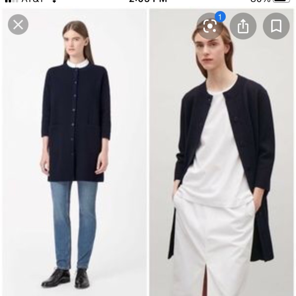 COS XS Tunic Length Black Textured Cardigan